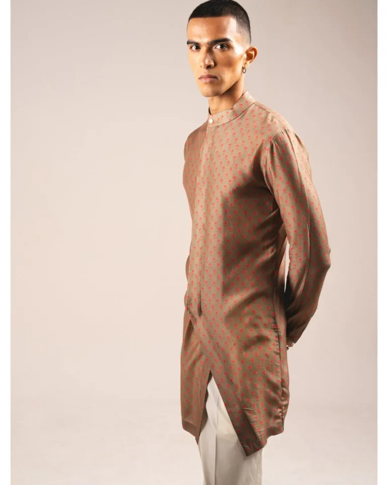 Khakhi Marigold Side Slit Kurta Pyjama Set