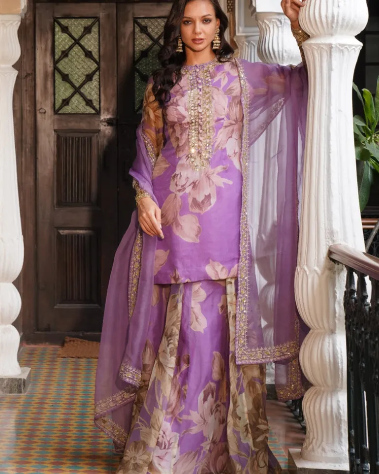 Lavender Floral Kurti Set