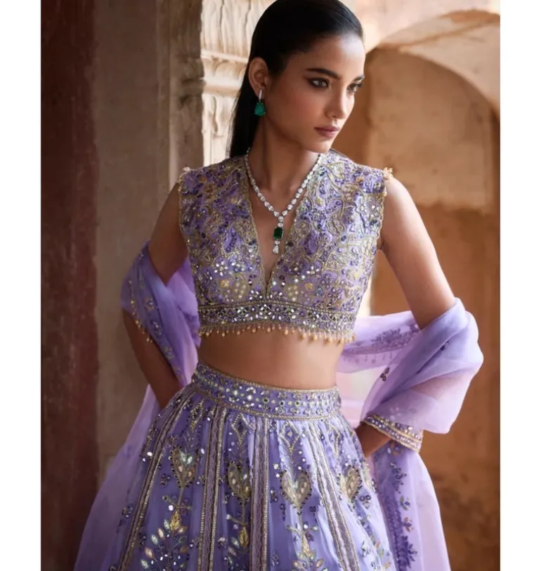 Lavender Organza Lehenga Set