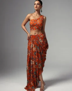 Leena Printed Drape Skirt Set