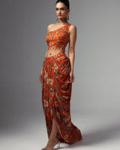 Leena Printed Drape Skirt Set