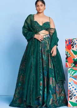 Legermash & Emerald Lattice Skein Lehenga Set