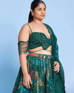Legermash & Emerald Lattice Skein Lehenga Set