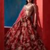Leia Burgundy Big Floral Jaal Bridal Lehenga Set