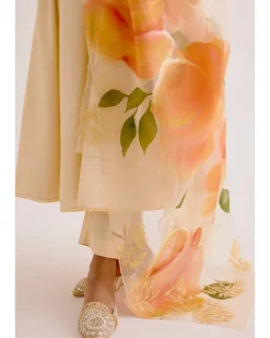 Lemon Yellow Cotton Silk Blend Hand-Painted Anarkali Set