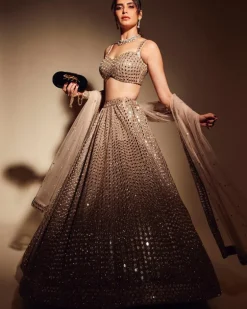 Light Beige Hand Embroidered Lehenga Set