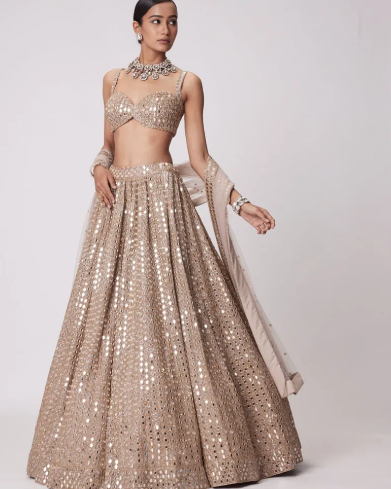 Light Beige Hand Embroidered Lehenga Set