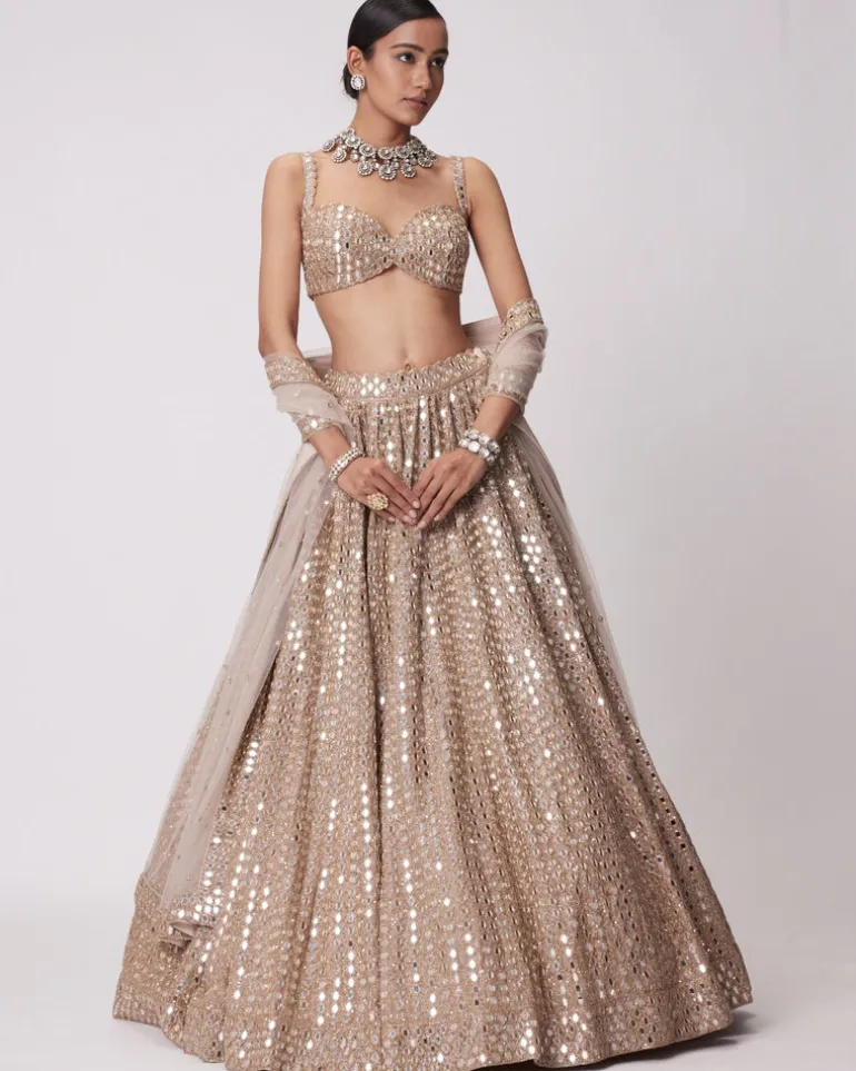 Light Beige Hand Embroidered Lehenga Set
