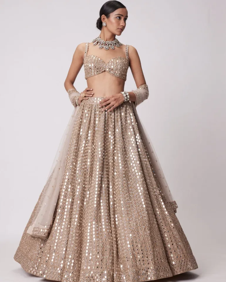 Light Beige Hand Embroidered Lehenga Set