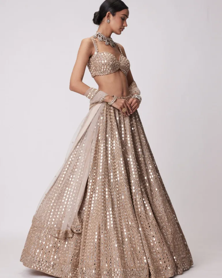 Light Beige Hand Embroidered Lehenga Set