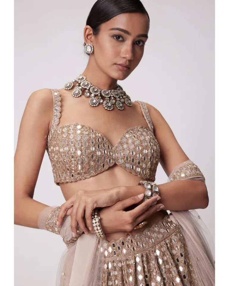 Light Beige Hand Embroidered Lehenga Set