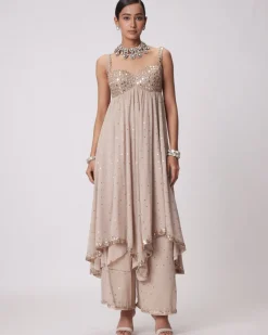 Light Beige High Low Kurta Set