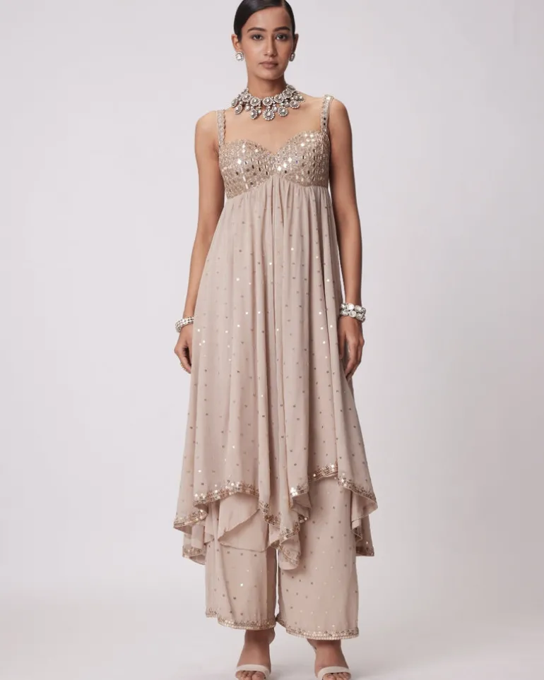 Light Beige High Low Kurta Set