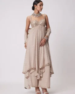 Light Beige High Low Kurta Set