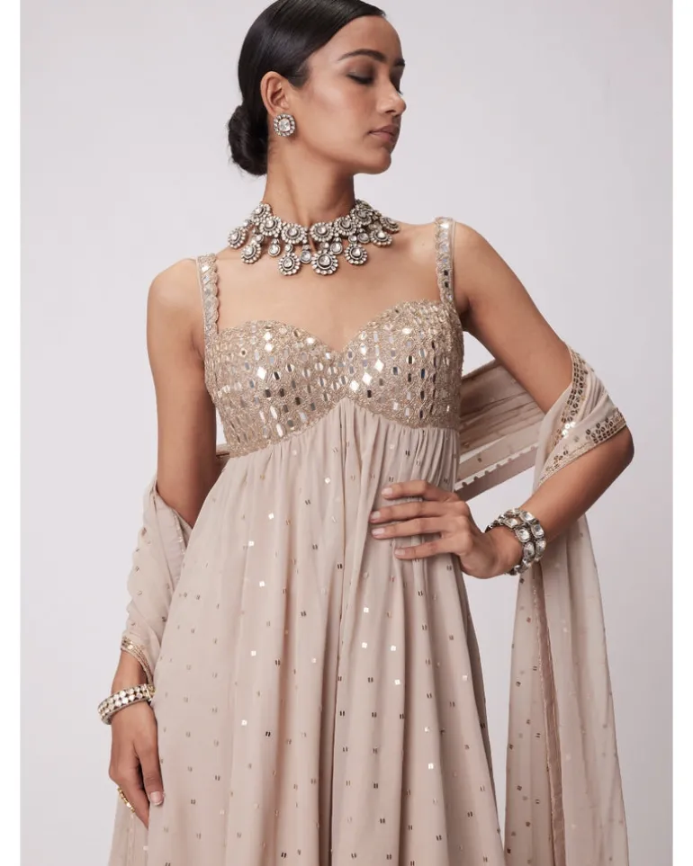 Light Beige High Low Kurta Set