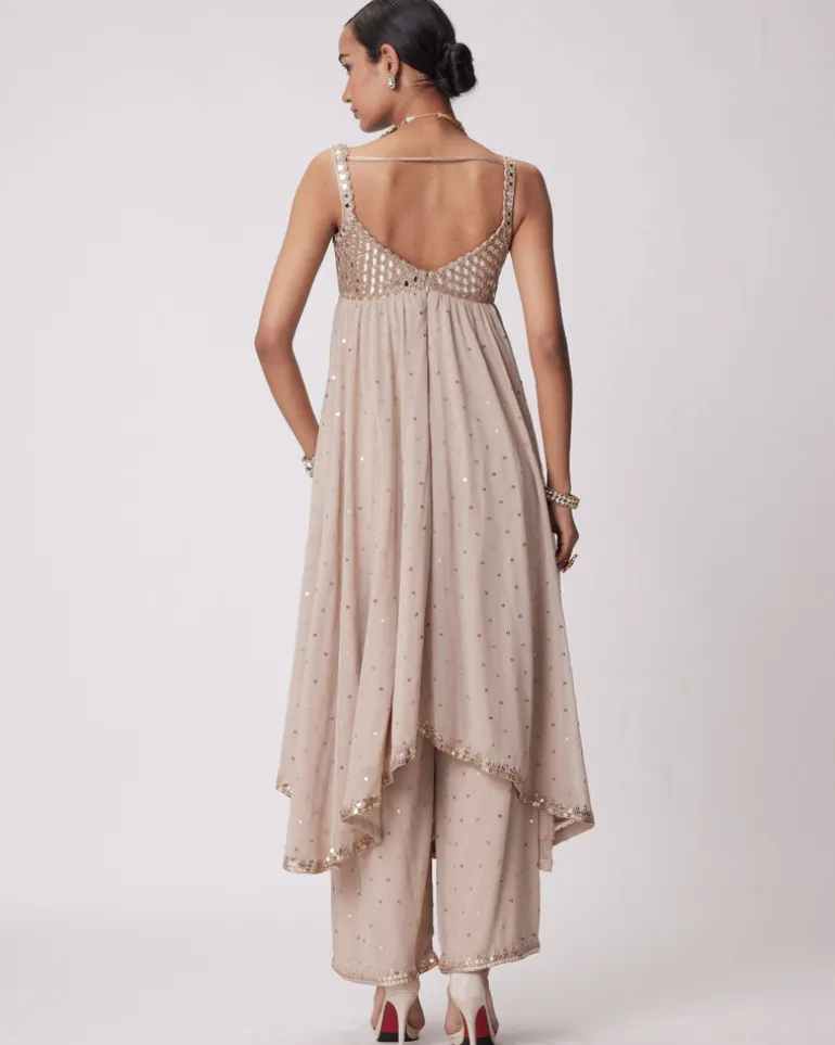 Light Beige High Low Kurta Set