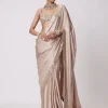 Light Beige Satin Sari Set