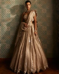 Light Beige Sequin Embroidered Lehenga Set