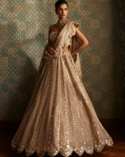 Light Beige Sequin Embroidered Lehenga Set