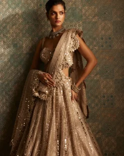 Light Beige Sequin Embroidered Lehenga Set