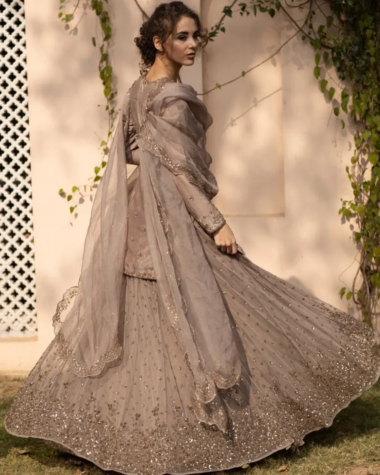 Light Brown Bootie Kurti And Lehenga Set