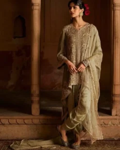 Light Green High-Low Velvet Kurta