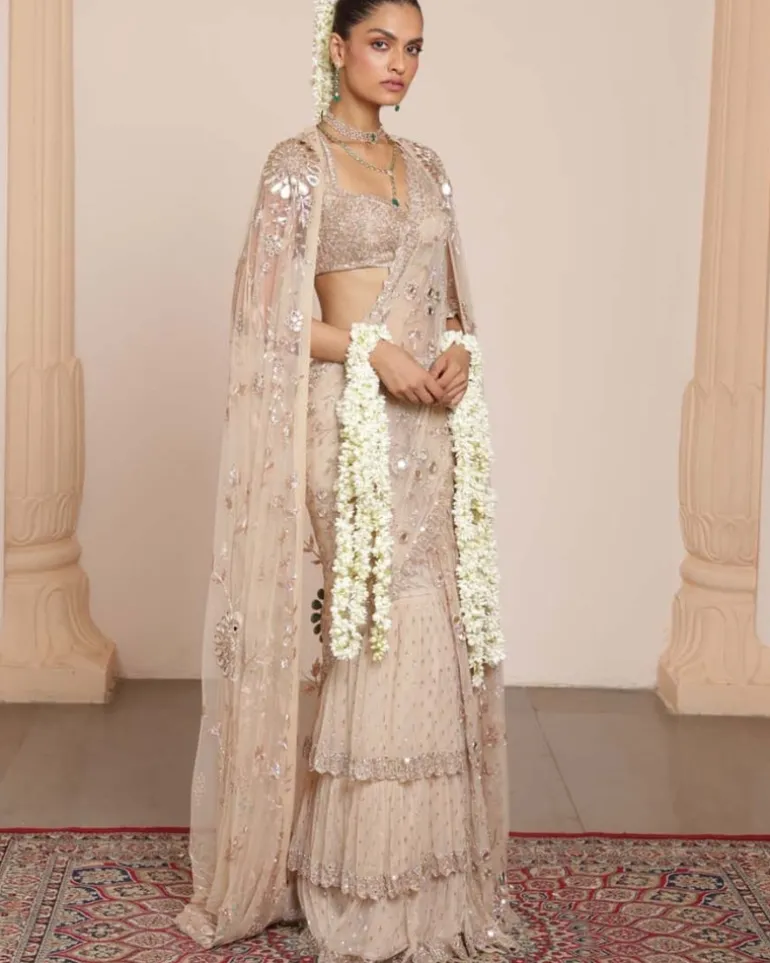 Light Nude Tulle Sari Set