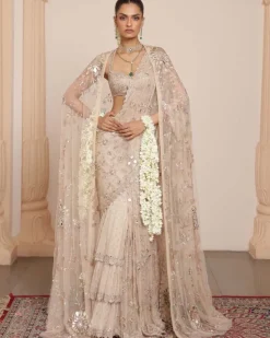 Light Nude Tulle Sari Set