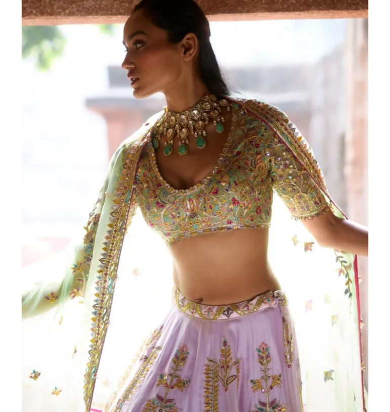 Lilac Chanderi Lehenga Set