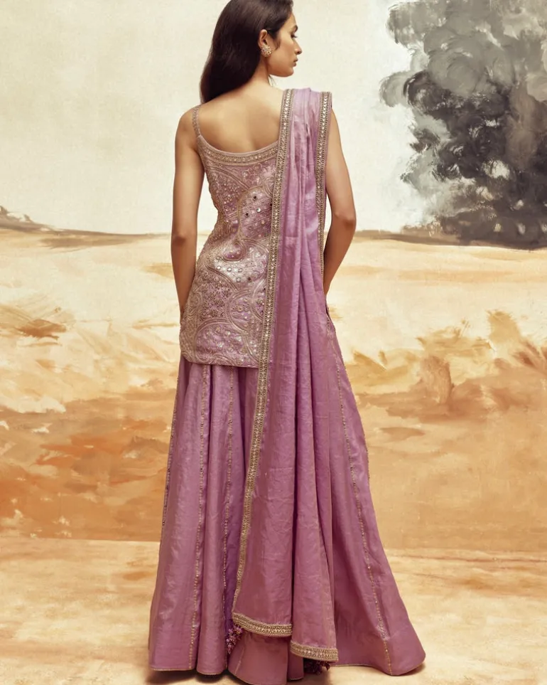 Lilac Embellished Sharara Set