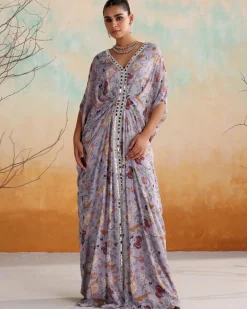 Lilac Georgette Printed Kaftan