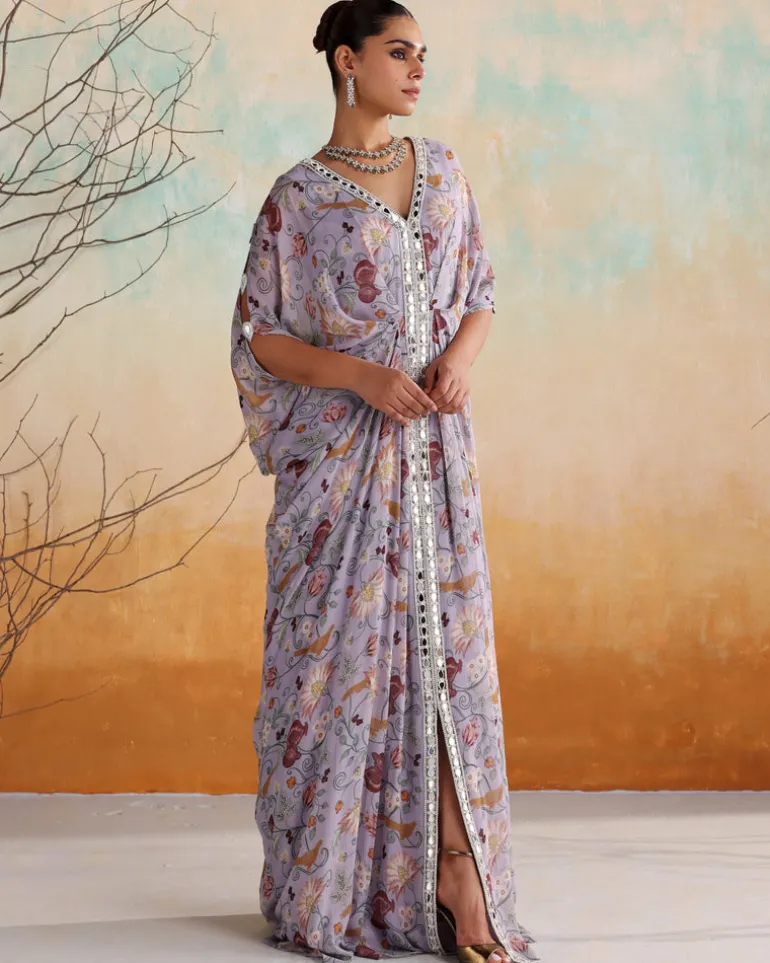 Lilac Georgette Printed Kaftan