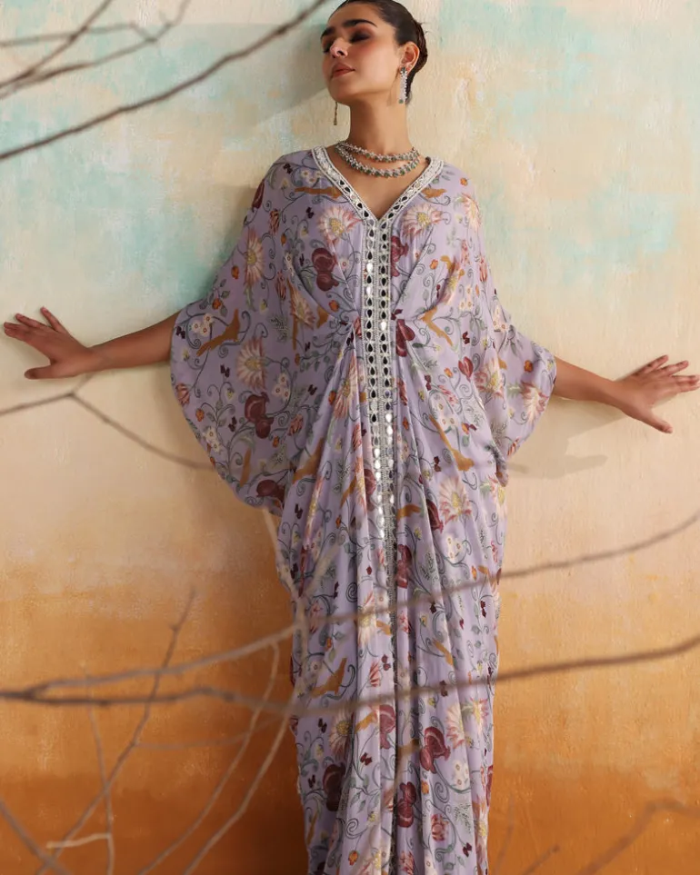 Lilac Georgette Printed Kaftan