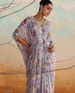 Lilac Georgette Printed Kaftan