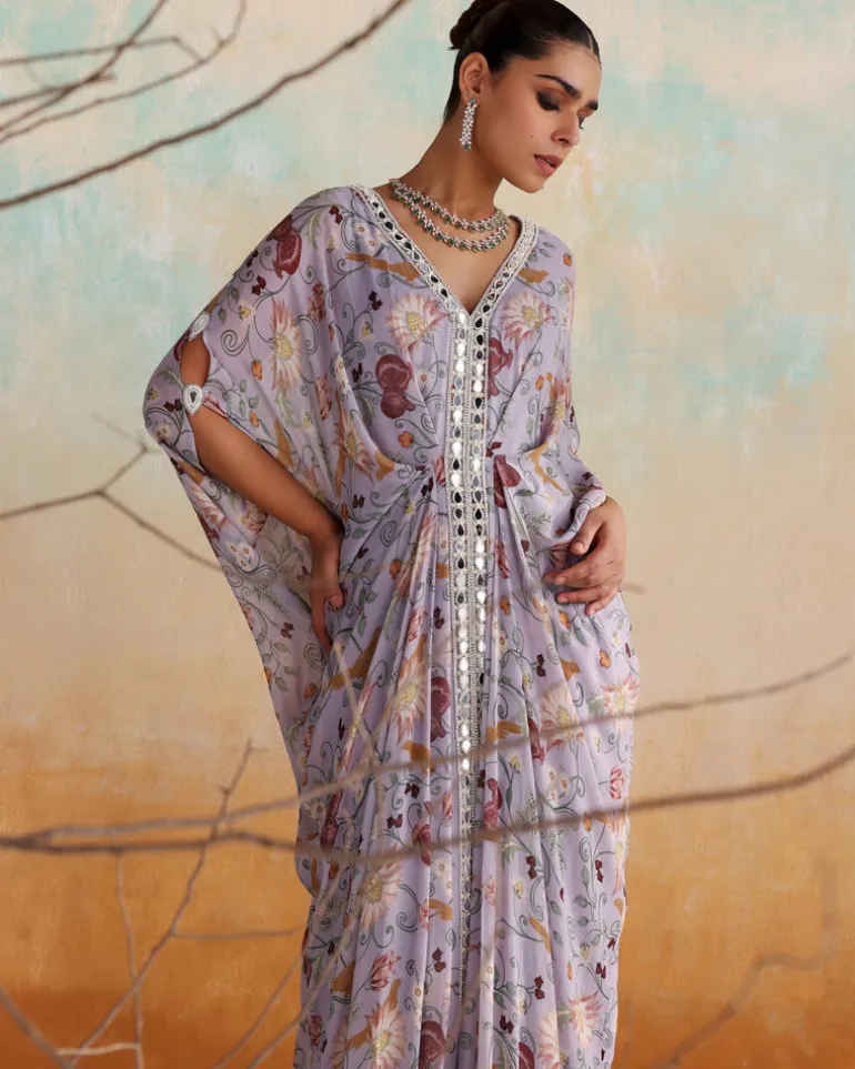 Lilac Georgette Printed Kaftan