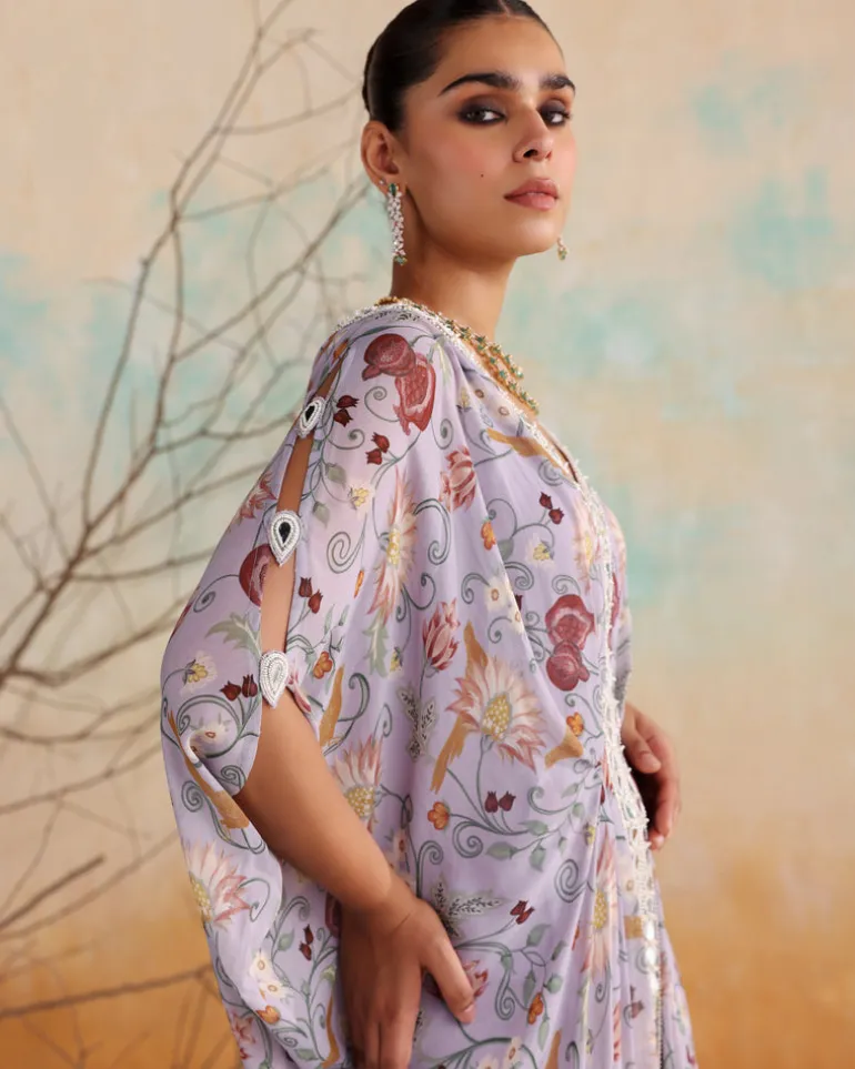 Lilac Georgette Printed Kaftan