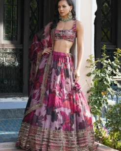Lilac Organza Floral Lehenga Set