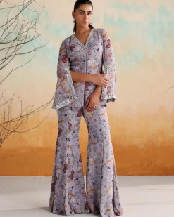 Lilac Printed And Embellished Co-Ord Set