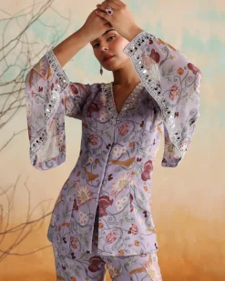 Lilac Printed And Embellished Co-Ord Set