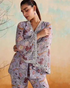Lilac Printed And Embellished Co-Ord Set