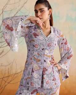 Lilac Printed And Embellished Co-Ord Set