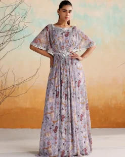 Lilac Printed Drape Dress