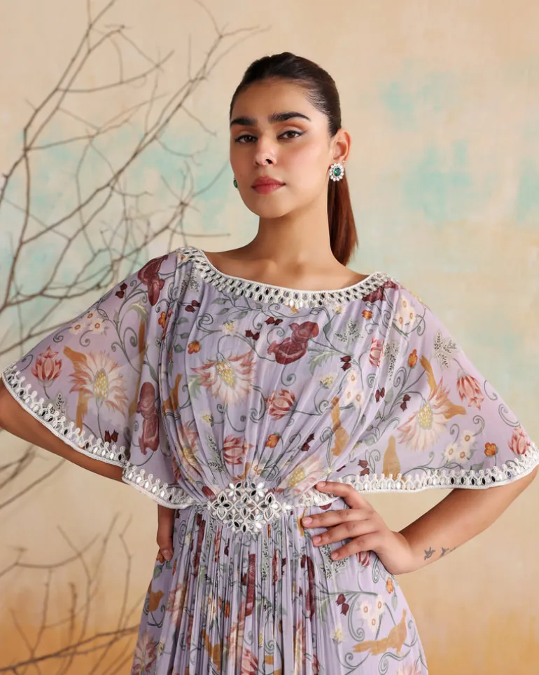 Lilac Printed Drape Dress
