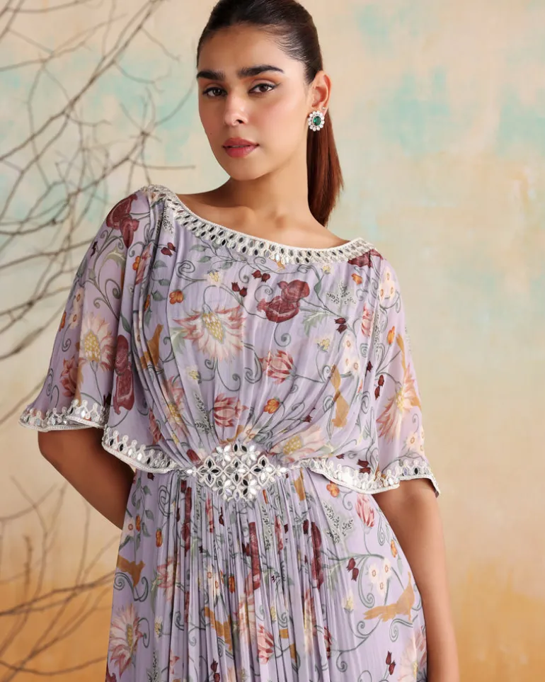 Lilac Printed Drape Dress