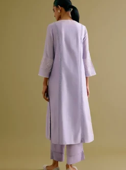 Lilac Silk Chanderi Dori Embroidered Kurta Set