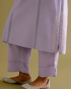 Lilac Silk Chanderi Dori Embroidered Kurta Set