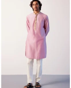 Lilac Silk Chanderi Embroidered Kurta Set