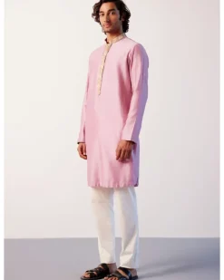Lilac Silk Chanderi Embroidered Kurta Set