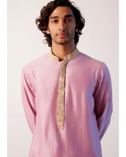Lilac Silk Chanderi Embroidered Kurta Set
