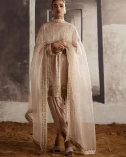 Lilac-Pink Short Kurta With Dabka Work